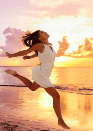 Women running along the beach.